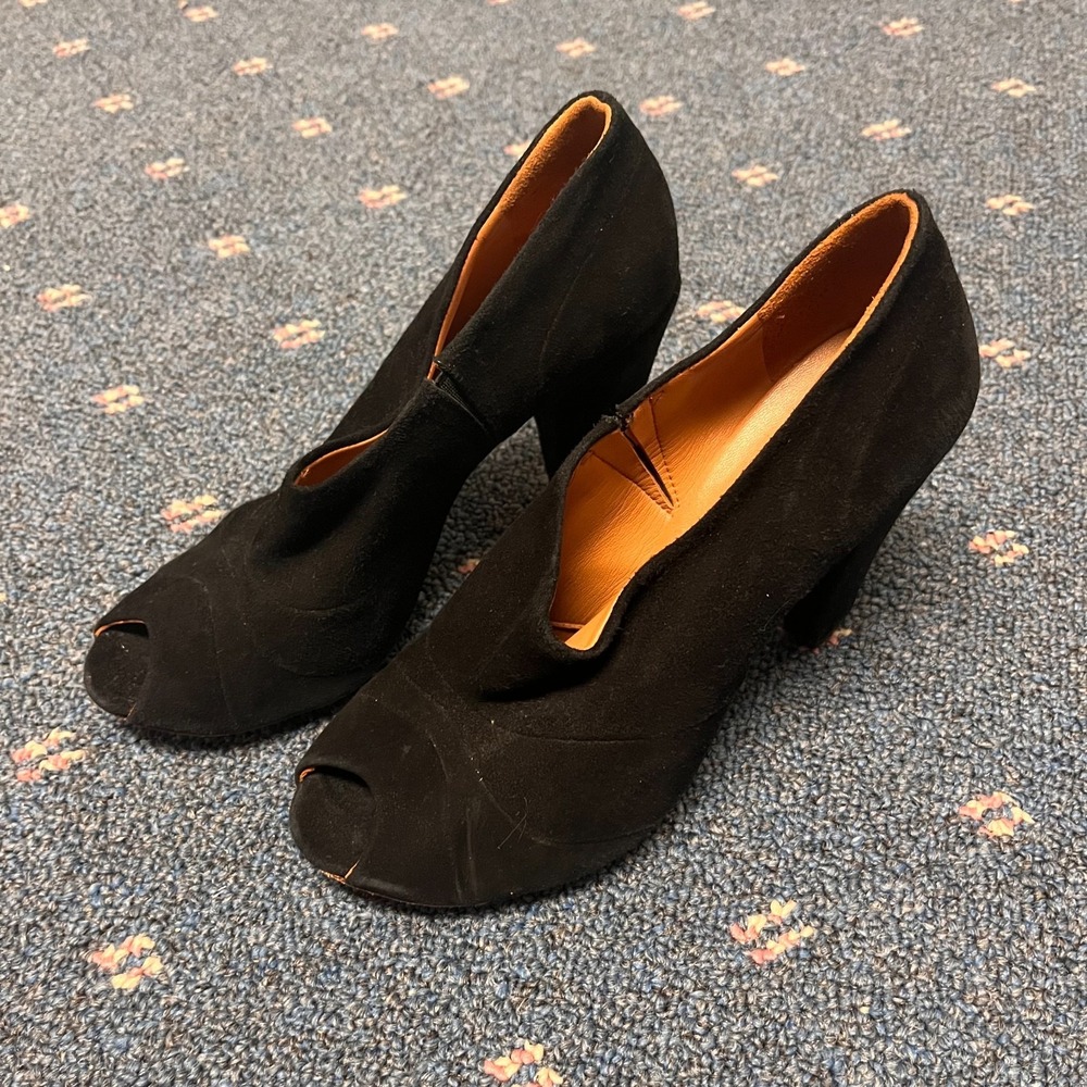 COCLICO Suede D'Orsay Peep-toe High-heeled Pumps Womens Sz 37/6.5 Black Office‎